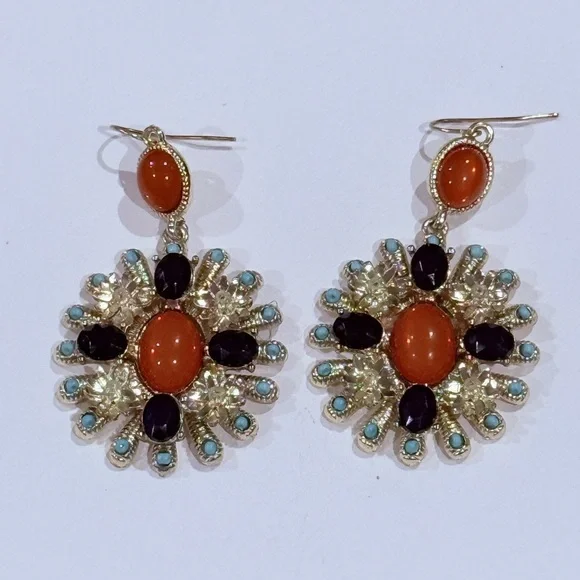 Elegant Gold and Orange Earrings - Picture 1 of 2